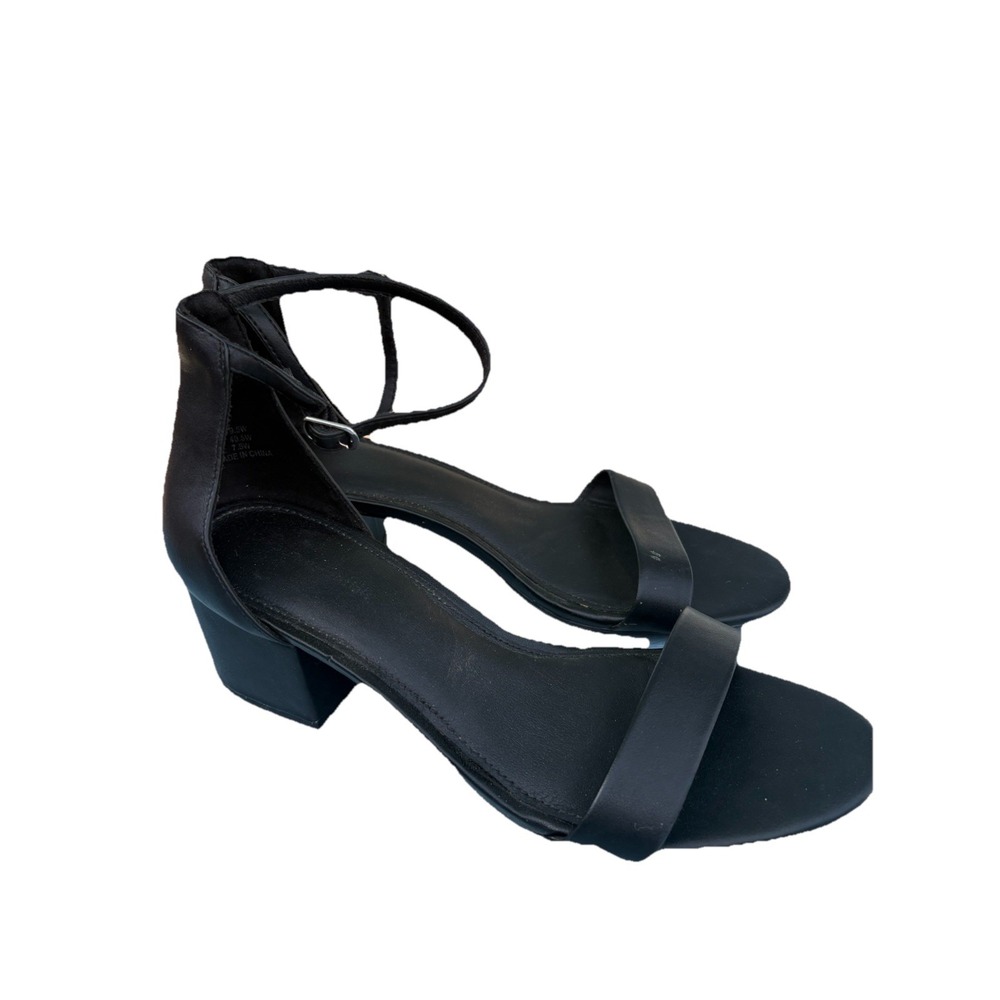 Amazon Essentials Women's Black Ankle Strap Block Heel Sandals Size 9.5 W